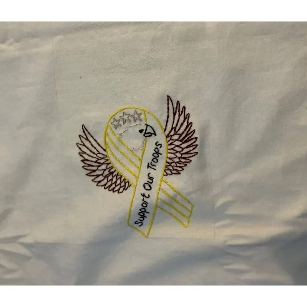 Handmade Cross Stitched Table Cloth‎ 60x63 America Theme Support Our Groups USA